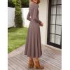 ZESICA Women’s Long Sleeve Midi Sweater Dress 2026 Fall Crewneck Knit A Line Pleated Flowy Long Dresses with Belt(Khaki)