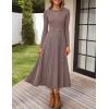 ZESICA Women’s Long Sleeve Midi Sweater Dress 2026 Fall Crewneck Knit A Line Pleated Flowy Long Dresses with Belt(Khaki)