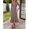 ZESICA Women’s Long Sleeve Midi Sweater Dress 2026 Fall Crewneck Knit A Line Pleated Flowy Long Dresses with Belt(Khaki)
