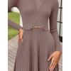 ZESICA Women’s Long Sleeve Midi Sweater Dress 2026 Fall Crewneck Knit A Line Pleated Flowy Long Dresses with Belt(Khaki)