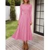 ZESICA Women’s Long Sleeve Midi Sweater Dress 2026 Fall Crewneck Knit A Line Pleated Flowy Long Dresses with Belt(Pink)