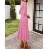 ZESICA Women’s Long Sleeve Midi Sweater Dress 2026 Fall Crewneck Knit A Line Pleated Flowy Long Dresses with Belt(Pink)