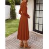 ZESICA Women’s Long Sleeve Midi Sweater Dress 2026 Fall Crewneck Knit A Line Pleated Flowy Long Dresses with Belt(Rust)