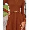 ZESICA Women’s Long Sleeve Midi Sweater Dress 2026 Fall Crewneck Knit A Line Pleated Flowy Long Dresses with Belt(Rust)
