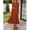 ZESICA Women’s Long Sleeve Midi Sweater Dress 2026 Fall Crewneck Knit A Line Pleated Flowy Long Dresses with Belt(Rust)