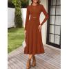ZESICA Women’s Long Sleeve Midi Sweater Dress 2026 Fall Crewneck Knit A Line Pleated Flowy Long Dresses with Belt(Rust)