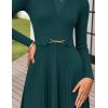 ZESICA Women’s Long Sleeve Midi Sweater Dress 2026 Fall Crewneck Knit A Line Pleated Flowy Long Dresses with Belt(Teal)