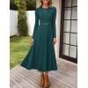ZESICA Women’s Long Sleeve Midi Sweater Dress 2026 Fall Crewneck Knit A Line Pleated Flowy Long Dresses with Belt(Teal)