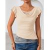 ZESICA Women’s Summer Ruffle Short Sleeve Lace Tops Cowl Neck Solid Color Trendy Work Shirts Going Out Blouses(Apricot)
