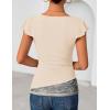 ZESICA Women’s Summer Ruffle Short Sleeve Lace Tops Cowl Neck Solid Color Trendy Work Shirts Going Out Blouses(Apricot)