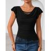 ZESICA Women’s Summer Ruffle Short Sleeve Lace Tops Cowl Neck Solid Color Trendy Work Shirts Going Out Blouses(Black)