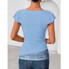 ZESICA Women’s Summer Ruffle Short Sleeve Lace Tops Cowl Neck Solid Color Trendy Work Shirts Going Out Blouses(Blue)