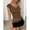 ZESICA Women’s Summer Ruffle Short Sleeve Lace Tops Cowl Neck Solid Color Trendy Work Shirts Going Out Blouses(Brown)