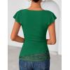 ZESICA Women’s Summer Ruffle Short Sleeve Lace Tops Cowl Neck Solid Color Trendy Work Shirts Going Out Blouses(Green)
