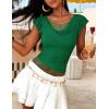 ZESICA Women’s Summer Ruffle Short Sleeve Lace Tops Cowl Neck Solid Color Trendy Work Shirts Going Out Blouses(Green)