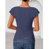 ZESICA Women’s Summer Ruffle Short Sleeve Lace Tops Cowl Neck Solid Color Trendy Work Shirts Going Out Blouses(Navy)