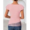 ZESICA Women’s Summer Ruffle Short Sleeve Lace Tops Cowl Neck Solid Color Trendy Work Shirts Going Out Blouses(Pink)