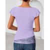 ZESICA Women’s Summer Ruffle Short Sleeve Lace Tops Cowl Neck Solid Color Trendy Work Shirts Going Out Blouses(Purple)