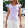 ZESICA Women’s Summer Ruffle Short Sleeve Lace Tops Cowl Neck Solid Color Trendy Work Shirts Going Out Blouses(Purple)