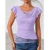 ZESICA Women’s Summer Ruffle Short Sleeve Lace Tops Cowl Neck Solid Color Trendy Work Shirts Going Out Blouses(Purple)
