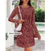 ZESICA Long Sleeve Mini Dresses for Women Spring Mesh Floral Crewneck Bodycon Wedding Guests Cocktail Party Short Dress(Brick Red)