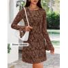 ZESICA Long Sleeve Mini Dresses for Women Spring Mesh Floral Crewneck Bodycon Wedding Guests Cocktail Party Short Dress(Brown)