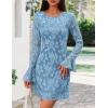 ZESICA Long Sleeve Mini Dresses for Women Spring Mesh Floral Crewneck Bodycon Wedding Guests Cocktail Party Short Dress(Dusty Blue)