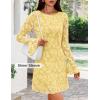 ZESICA Long Sleeve Mini Dresses for Women Spring Mesh Floral Crewneck Bodycon Wedding Guests Cocktail Party Short Dress(Yellow)