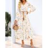 ZESICA Womens Floral Boho Maxi Dress 2026 Spring Summer Casual Long Sleeve V Neck A Line Flowy Wedding Guest Dresses(Apricot)