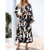 ZESICA Womens Floral Boho Maxi Dress 2026 Spring Summer Casual Long Sleeve V Neck A Line Flowy Wedding Guest Dresses(Black)