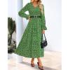 ZESICA Womens Floral Boho Maxi Dress 2026 Spring Summer Casual Long Sleeve V Neck A Line Flowy Wedding Guest Dresses(Green)
