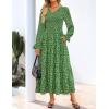ZESICA Womens Floral Boho Maxi Dress 2026 Spring Summer Casual Long Sleeve V Neck A Line Flowy Wedding Guest Dresses(Green)