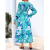 ZESICA Womens Floral Boho Maxi Dress 2026 Spring Summer Casual Long Sleeve V Neck A Line Flowy Wedding Guest Dresses(Lake Blue)