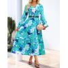 ZESICA Womens Floral Boho Maxi Dress 2026 Spring Summer Casual Long Sleeve V Neck A Line Flowy Wedding Guest Dresses(Lake Blue)