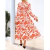 ZESICA Womens Floral Boho Maxi Dress 2026 Spring Summer Casual Long Sleeve V Neck A Line Flowy Wedding Guest Dresses(Orange)