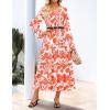 ZESICA Womens Floral Boho Maxi Dress 2026 Spring Summer Casual Long Sleeve V Neck A Line Flowy Wedding Guest Dresses(Orange)