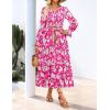 ZESICA Womens Floral Boho Maxi Dress 2026 Spring Summer Casual Long Sleeve V Neck A Line Flowy Wedding Guest Dresses(Rose)