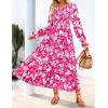 ZESICA Womens Floral Boho Maxi Dress 2026 Spring Summer Casual Long Sleeve V Neck A Line Flowy Wedding Guest Dresses(Rose)