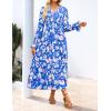 ZESICA Womens Floral Boho Maxi Dress 2026 Spring Summer Casual Long Sleeve V Neck A Line Flowy Wedding Guest Dresses(Royal Blue)
