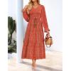 ZESICA Womens Floral Boho Maxi Dress 2026 Spring Summer Casual Long Sleeve V Neck A Line Flowy Wedding Guest Dresses(Rust)