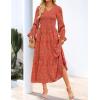 ZESICA Womens Floral Boho Maxi Dress 2026 Spring Summer Casual Long Sleeve V Neck A Line Flowy Wedding Guest Dresses(Rust)