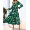 ZESICA Womens Floral Boho Maxi Dress 2026 Spring Summer Casual Long Sleeve V Neck A Line Flowy Wedding Guest Dresses(Turquoise)