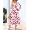 ZESICA Womens Floral Boho Maxi Dress 2026 Spring Summer Casual Long Sleeve V Neck A Line Flowy Wedding Guest Dresses(White)