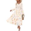 ZESICA Womens Floral Boho Maxi Dress 2026 Spring Summer Casual Long Sleeve V Neck A Line Flowy Wedding Guest Dresses(Apricot)