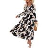 ZESICA Womens Floral Boho Maxi Dress 2026 Spring Summer Casual Long Sleeve V Neck A Line Flowy Wedding Guest Dresses(Black)