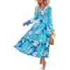 ZESICA Womens Floral Boho Maxi Dress 2026 Spring Summer Casual Long Sleeve V Neck A Line Flowy Wedding Guest Dresses(Lake Blue)