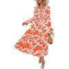 ZESICA Womens Floral Boho Maxi Dress 2026 Spring Summer Casual Long Sleeve V Neck A Line Flowy Wedding Guest Dresses(Orange)