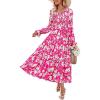ZESICA Womens Floral Boho Maxi Dress 2026 Spring Summer Casual Long Sleeve V Neck A Line Flowy Wedding Guest Dresses(Rose)