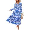 ZESICA Womens Floral Boho Maxi Dress 2026 Spring Summer Casual Long Sleeve V Neck A Line Flowy Wedding Guest Dresses(Royal Blue)