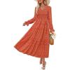 ZESICA Womens Floral Boho Maxi Dress 2026 Spring Summer Casual Long Sleeve V Neck A Line Flowy Wedding Guest Dresses(Rust)